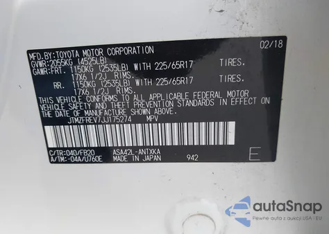 2018 Toyota Rav4 Le из США, поврежденный, VIN JTMZFREV7JJ175274